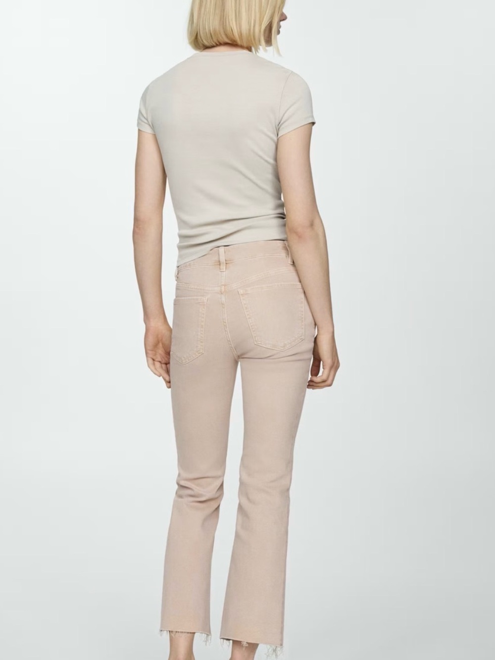 Mango Crop Flair Straight Jeans in Sand Sz 8 MNG Khaki Denim Raw Hem Stretch - Picture 3 of 11